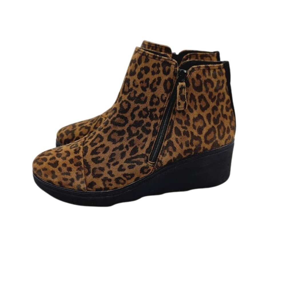 Clarks Women's Brown Black Mazy Eastham Leather Wedge Ankle Bootie Size 9